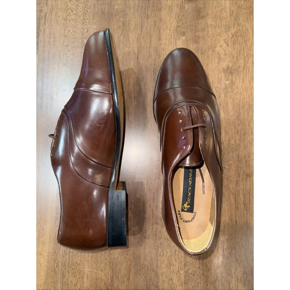 Stacy Adams Cap Toe Oxford Brown Leather Dress Shoes Men's 12W Wide Brazil NWOB